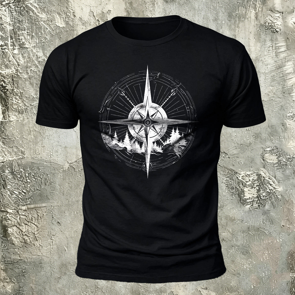 Minimalist Compass Skin-Friendly Round Neck T-Shirt