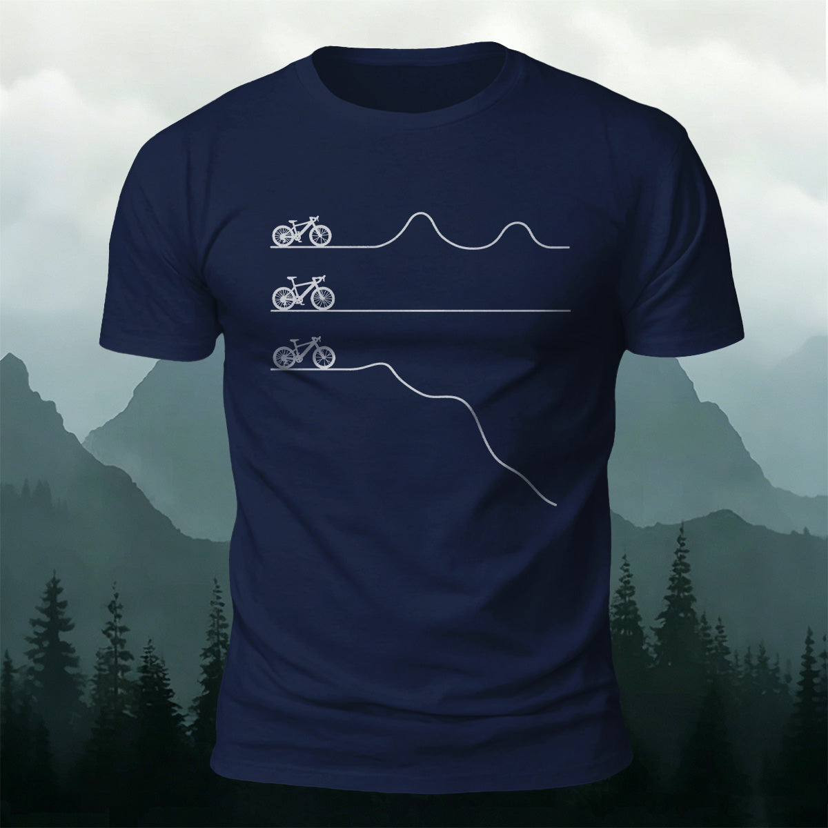 Outdoor Cycling Road Print 100% Cotton Casual T-Shirt Navy