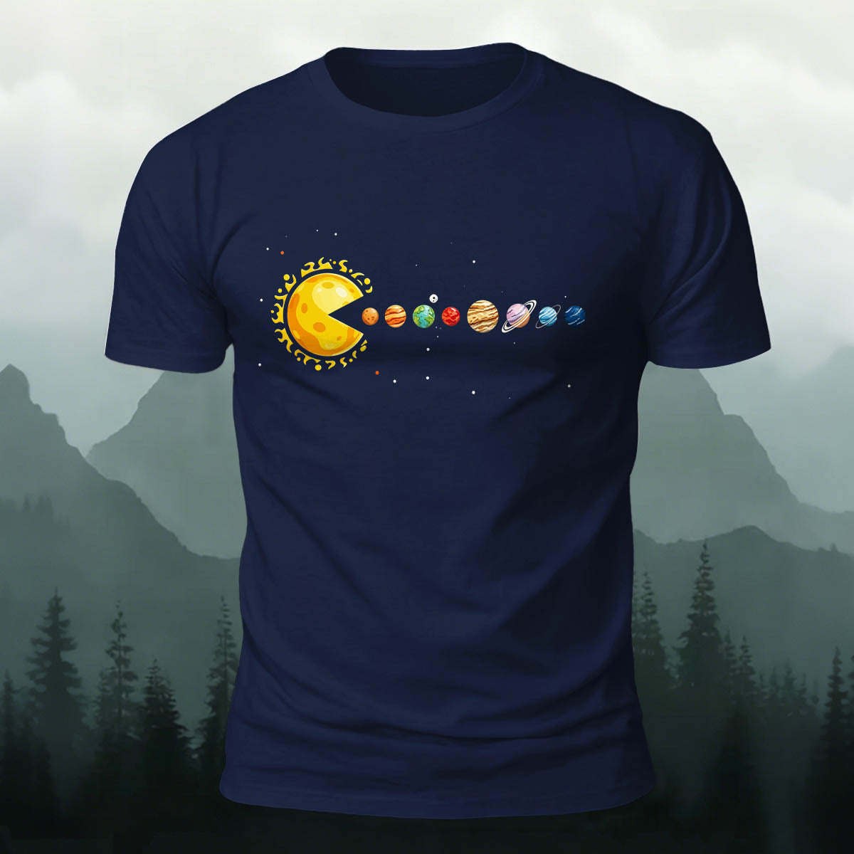 Fun Solar System Print Casual 100% Cotton T-Shirt