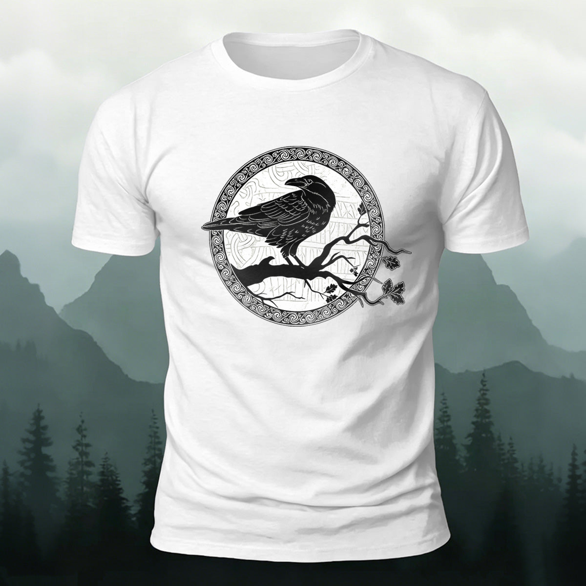 Bird and Branch Pattern Soft-touch Feel T-shirt