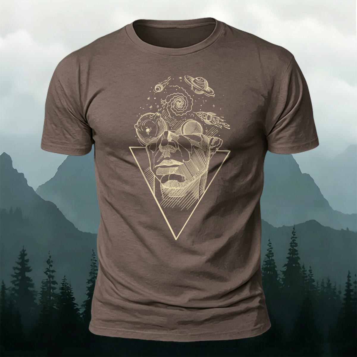 Artistic Sketch-Style Printed Casual Cotton T-Shirt