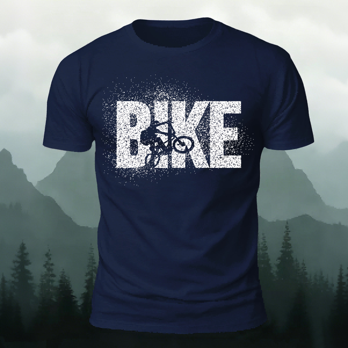 Bike Letter Print fashionable Breathable Material T-Shirt Navy