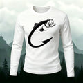 Fun Fish Hook Print Casual Long-Sleeve Cotton T-Shirt