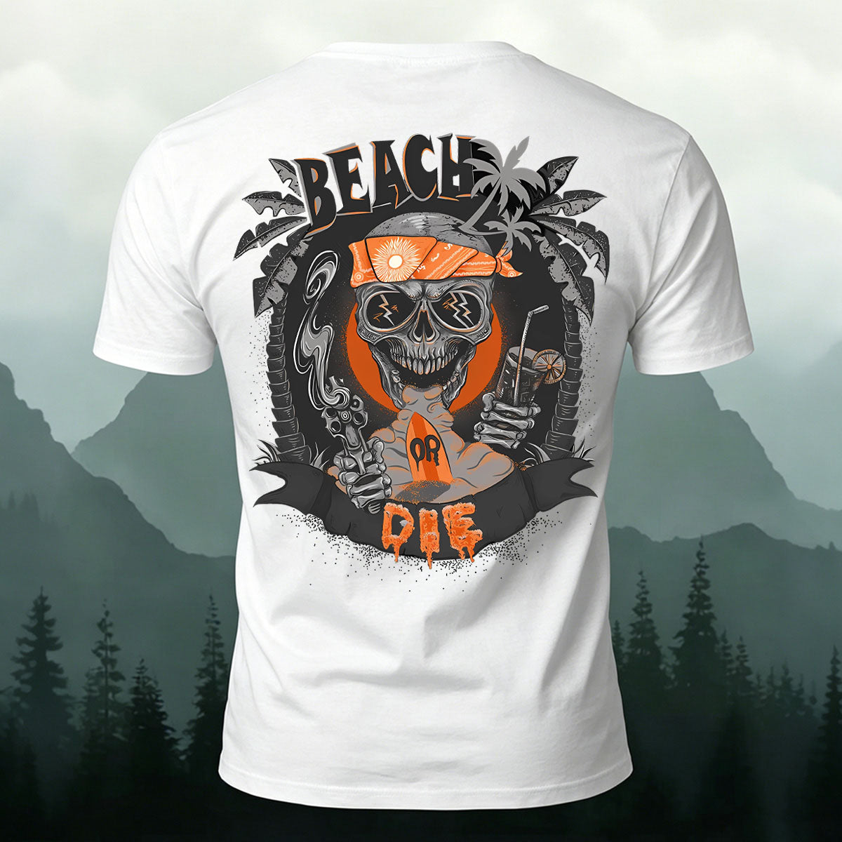 Skull Beach Vacation Fashion 100% Cotton T-Shirt