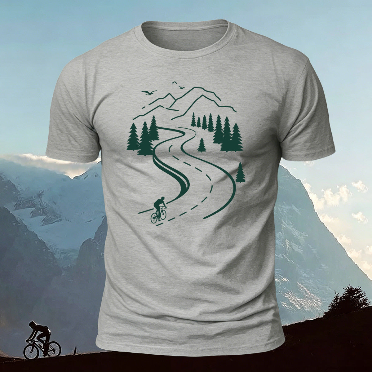 Cycling Print Casual Breathable Material T-Shirt Grey