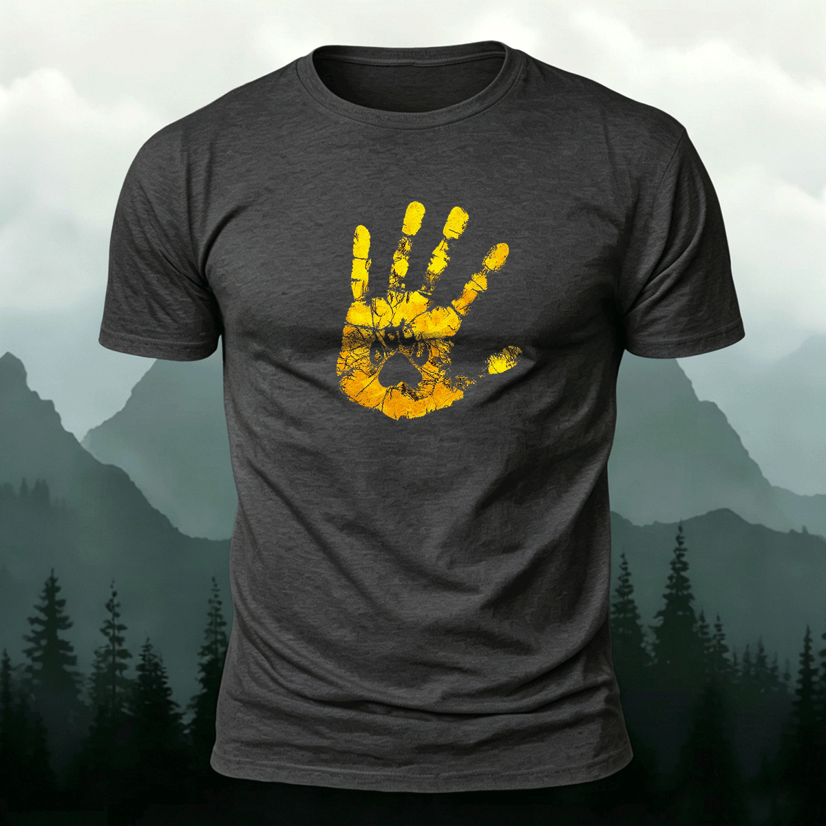 Palm Print Pattern Trend Skin-friendly T-Shirt Dark Grey