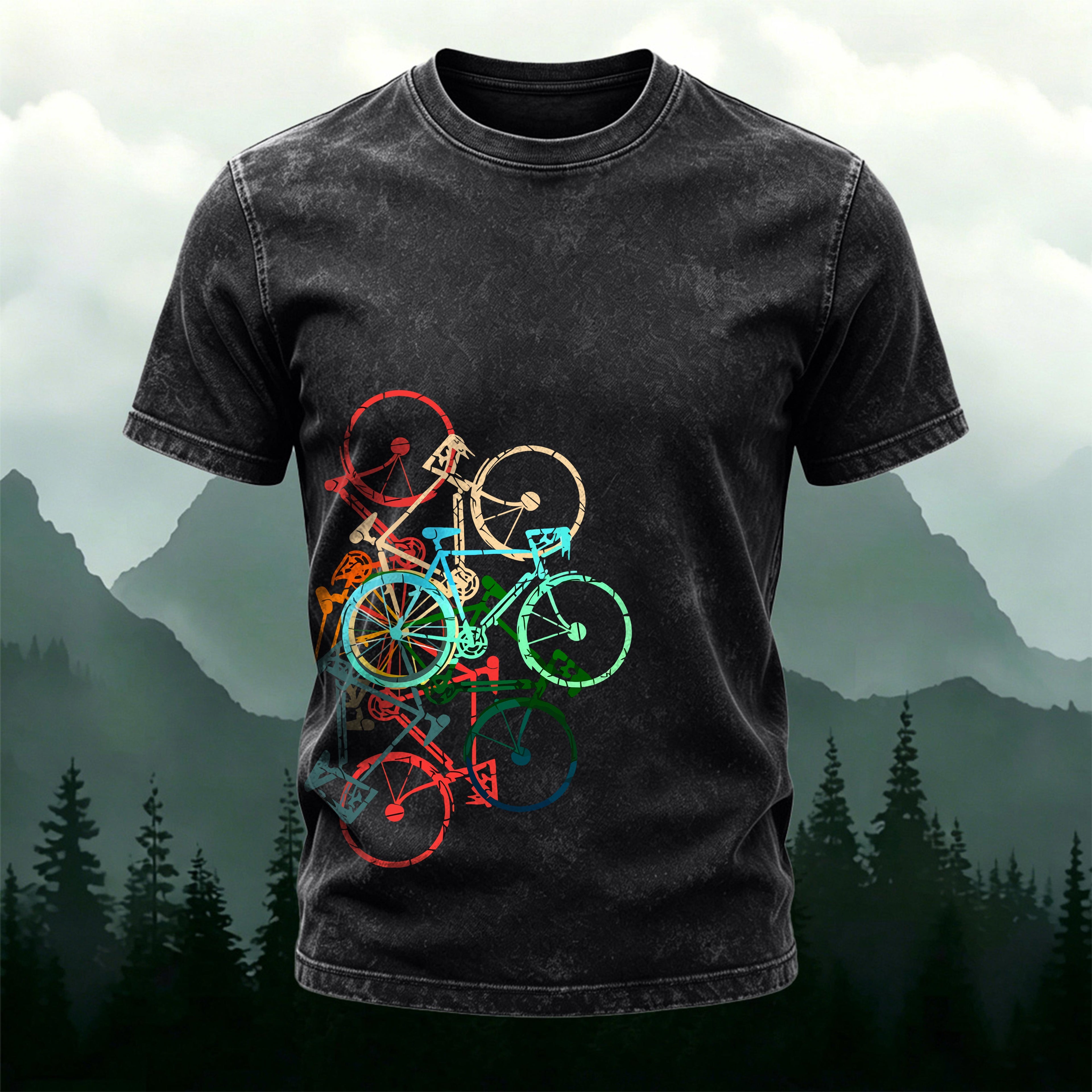 Colorful Bicycle Print Cycling Enthusiast T-Shirt