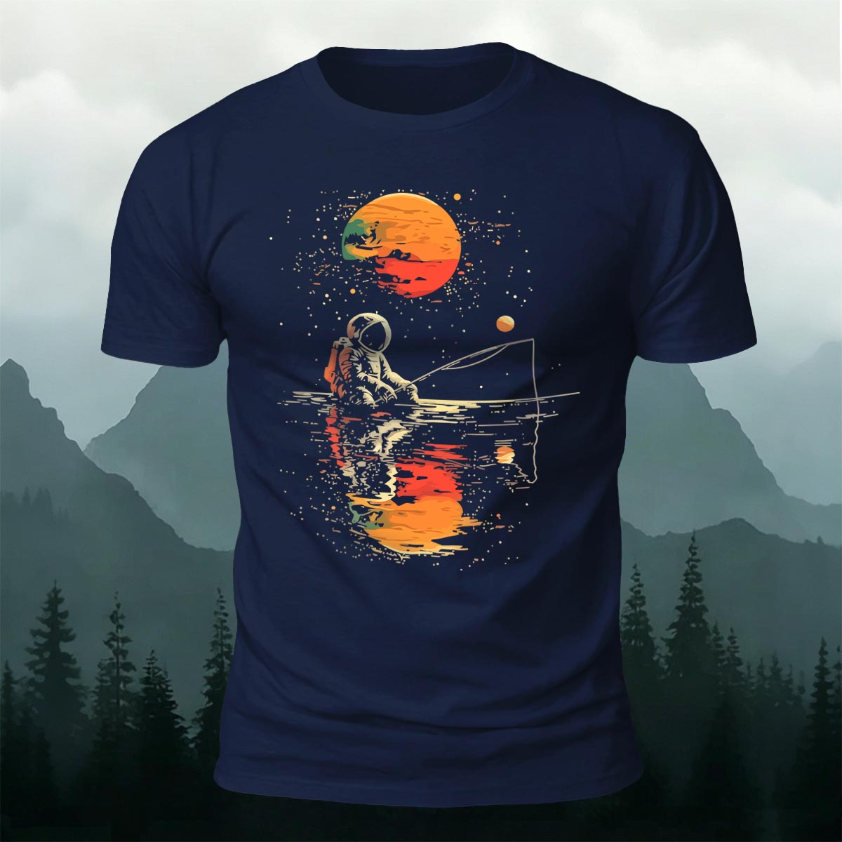 Ride the Moon Casual Cotton T-Shirt Navy