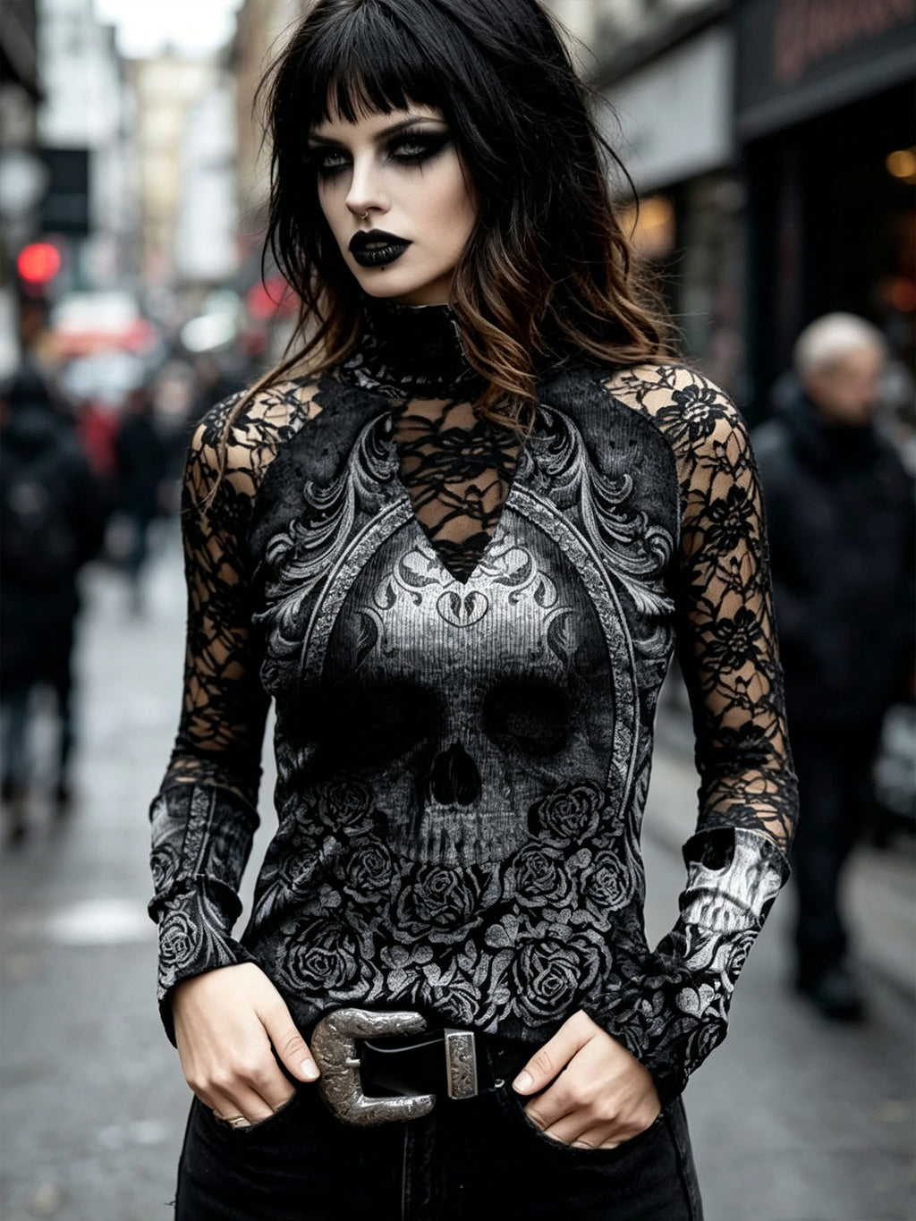 Lace Skull Print Women's T-shirt