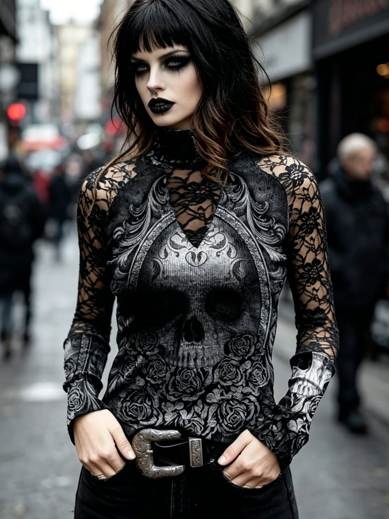 Lace Skull Print Women's T-shirt