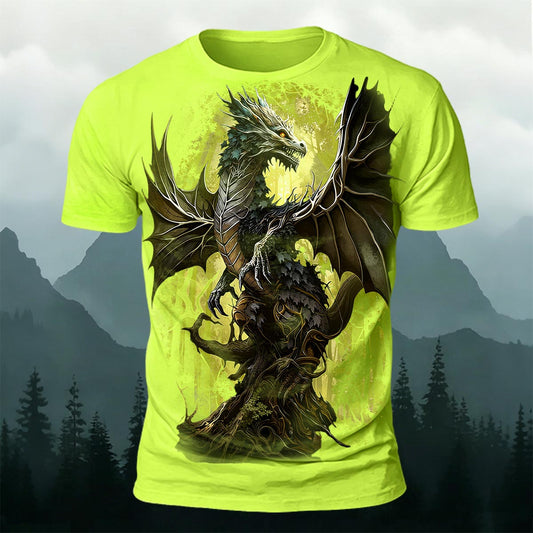 Retro Forest Dragon Print Outdoor 100% Cotton T-Shirt NG