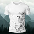 Bird-on-a-Branch PrintCasual 100% Cotton T-Shirt White