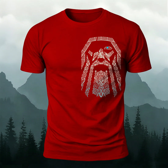 Norse Mythology Art Totem Premium Cotton T-Shirt Red