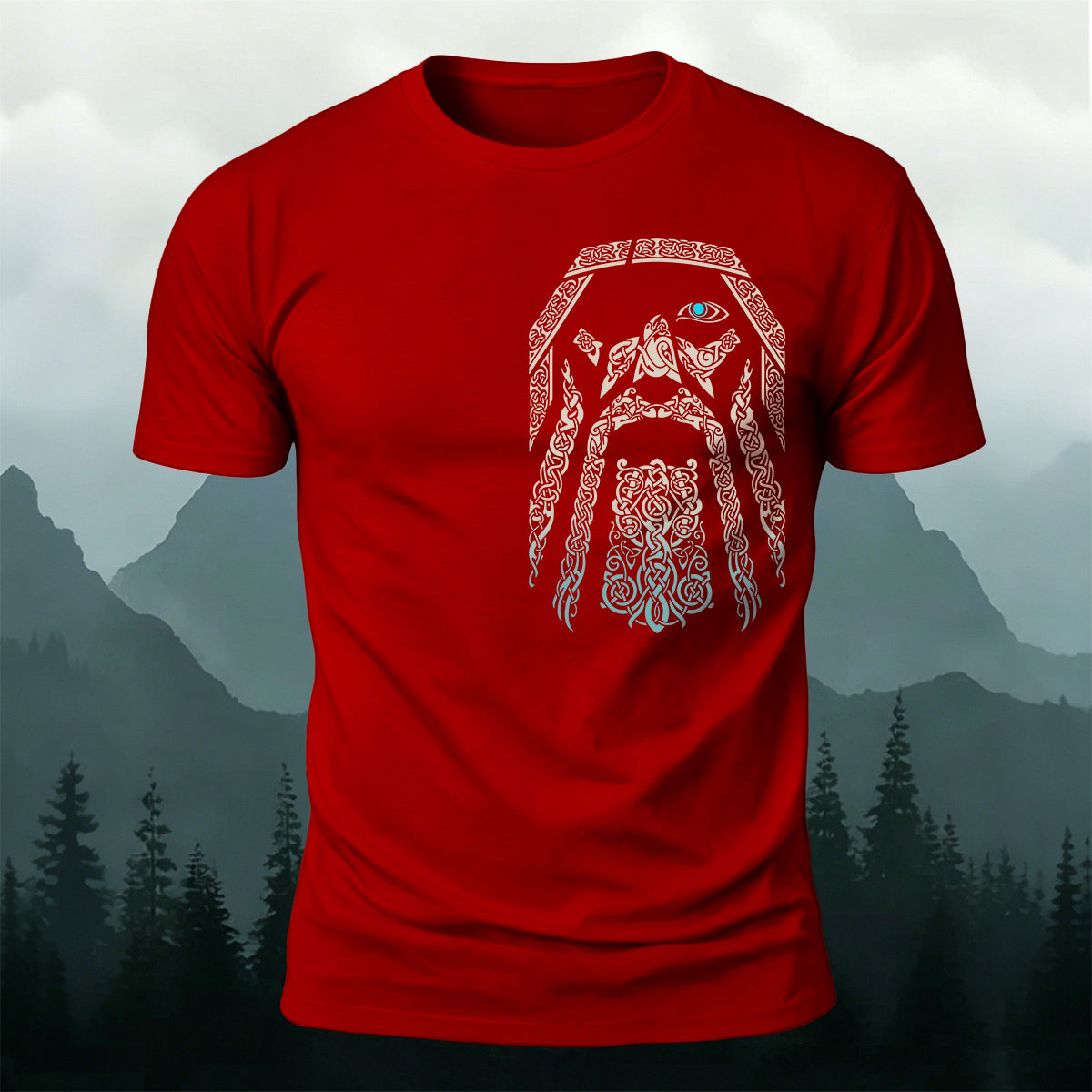 Norse Mythology Art Totem Premium Cotton T-Shirt Red