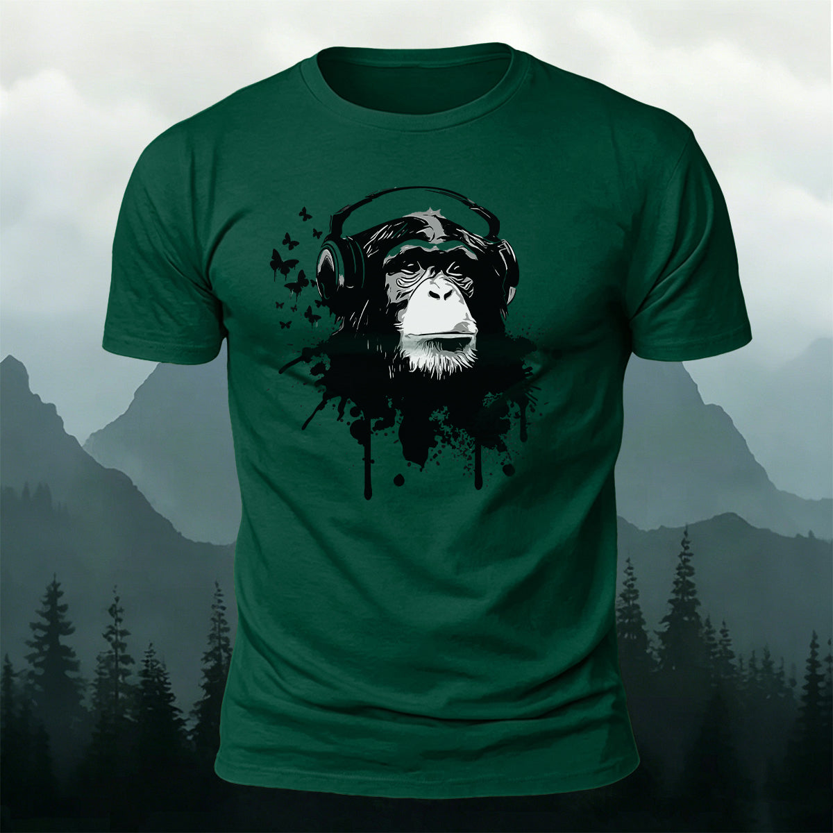 Gorilla Headphones Print Casual Cotton T-Shirt DGE