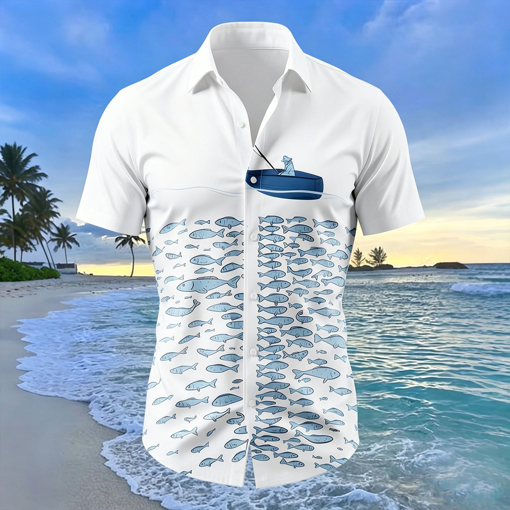Ocean Sardine Print Slim-Fit Beach Shirt