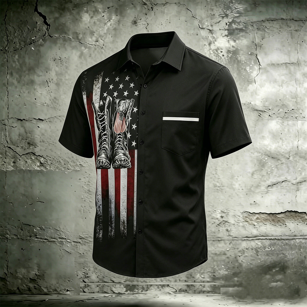 American Retro Boots Pattern Breathable Casual Shirt