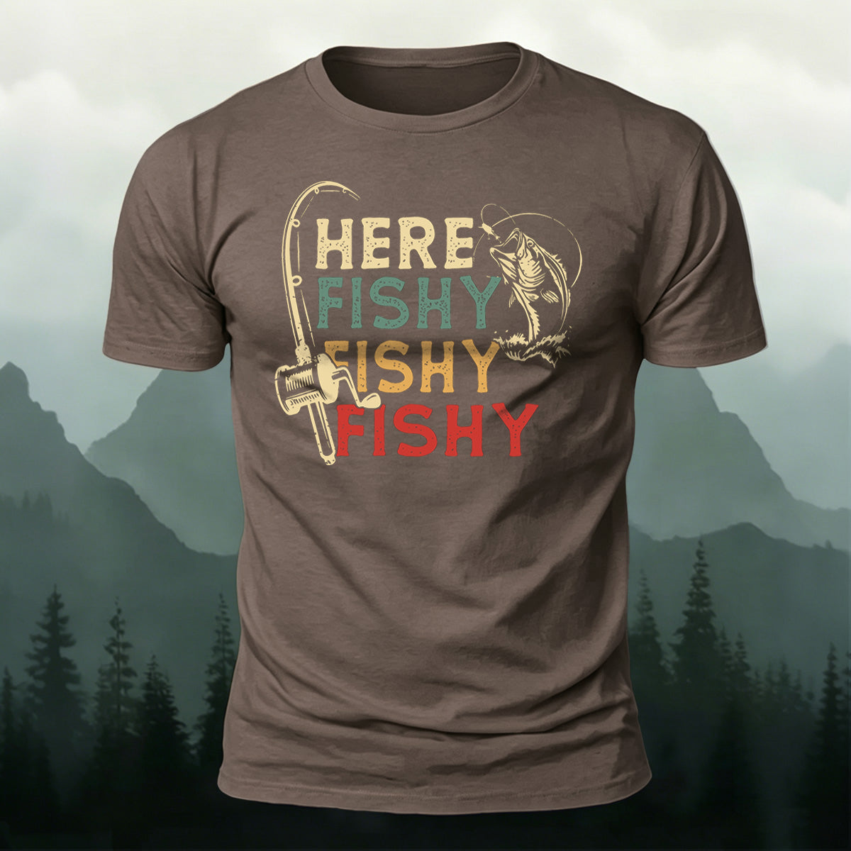 Here Fishy Outdoor Casual Cotton T-Shirt