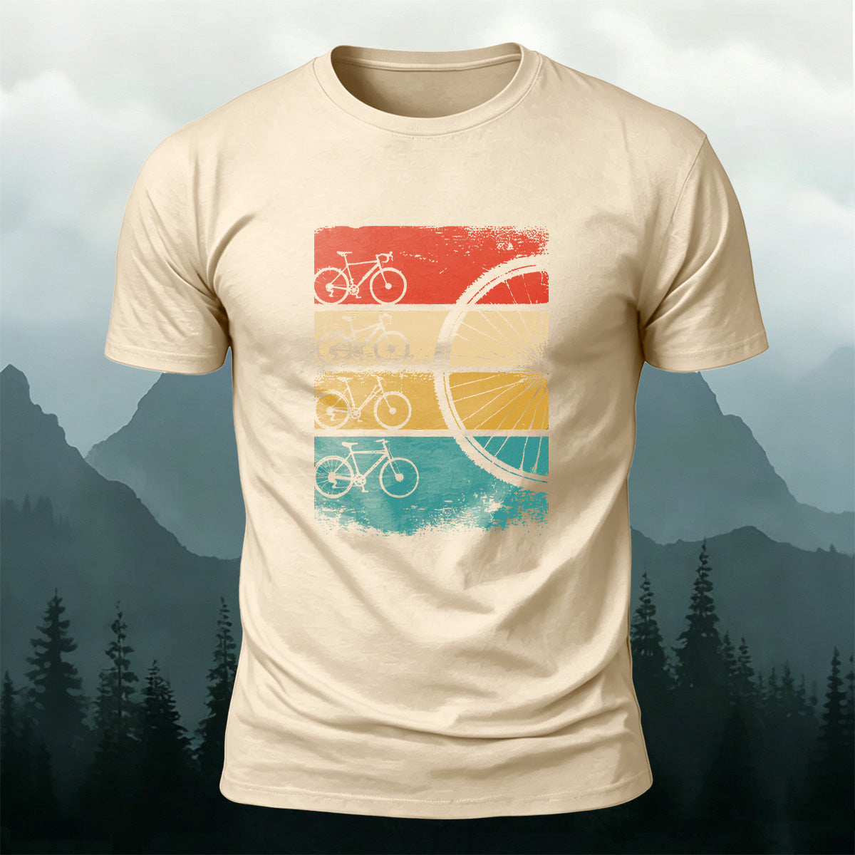 Bicycle Graphic Outdoor Comfortable Breathable T-Shirt Beige