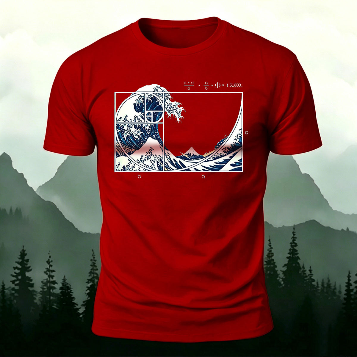 Waves Pattern Natural Style Skin-friendly Casual T-Shirt Red