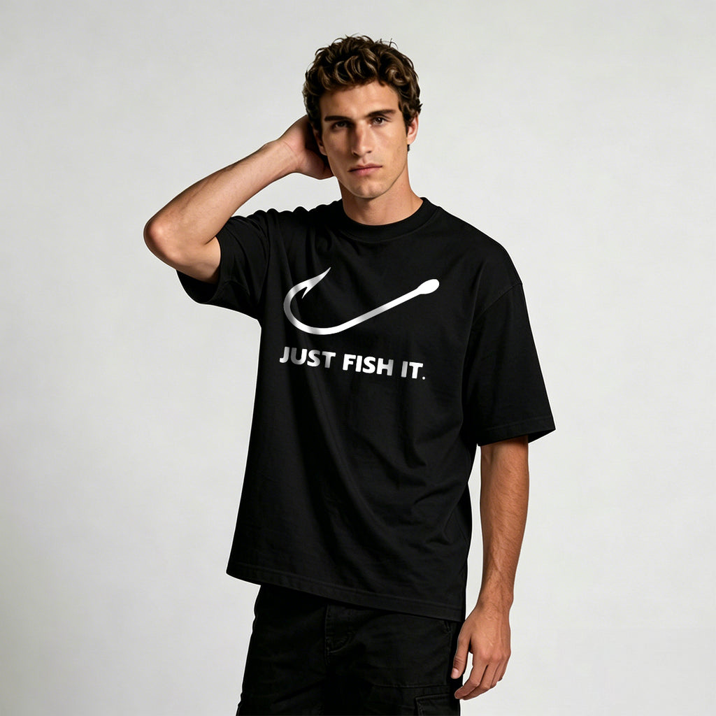 Fish and Hook Pattern Outdoor Style Casual T-Shirt