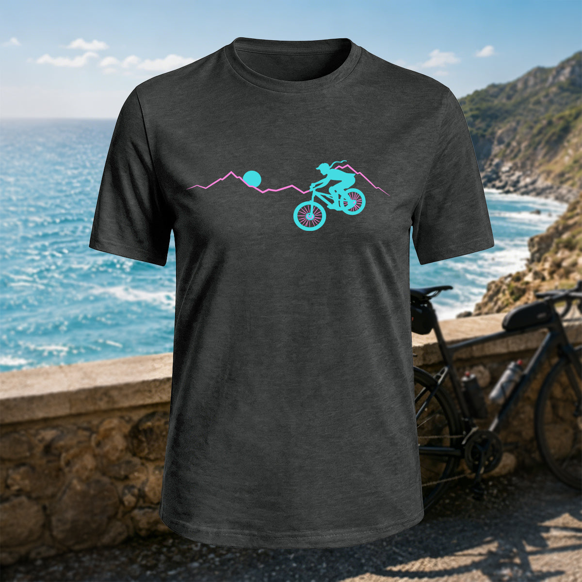 100% Cotton Mountain Biking Simple Natural T-Shirt