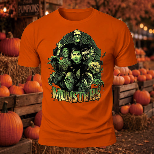 Horror Movie Monsters Printed Short Sleeve T-Shirt