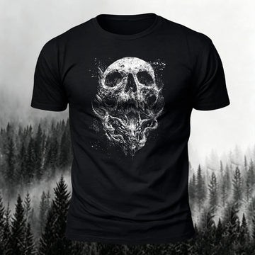 Soft Cotton Magical Skeleton Print Crew-Neck T-Shirt