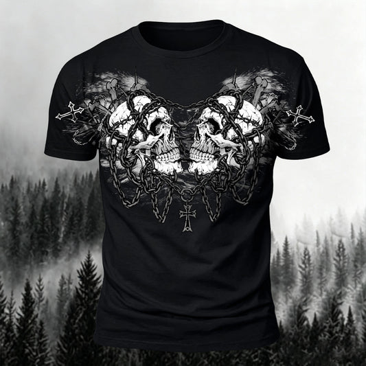 Sublime Dark Gothic Skeleton Chain Print Slim-Fit T-Shirt