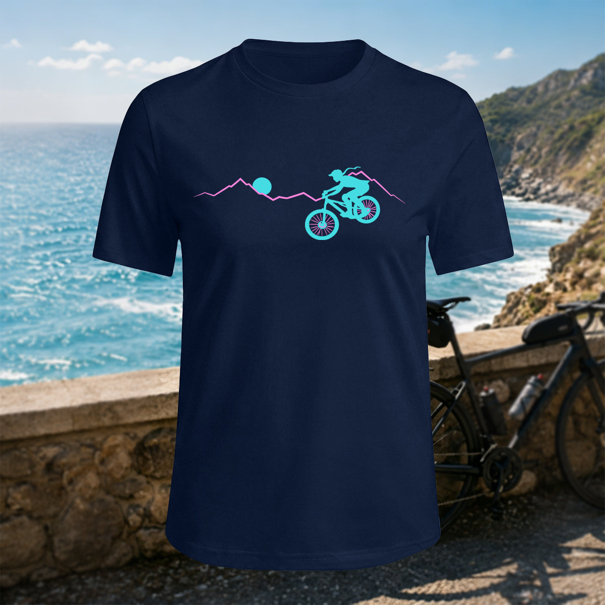 100% Cotton Woman Mountain Biking Simple Natural T-Shirt