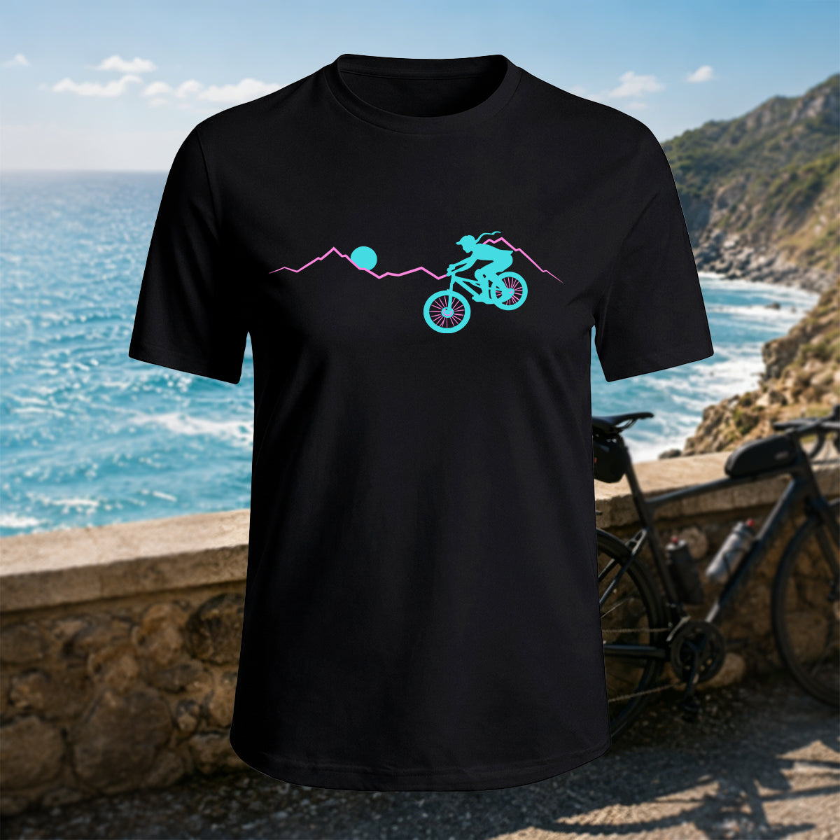 100% Cotton Woman Mountain Biking Simple Natural T-Shirt