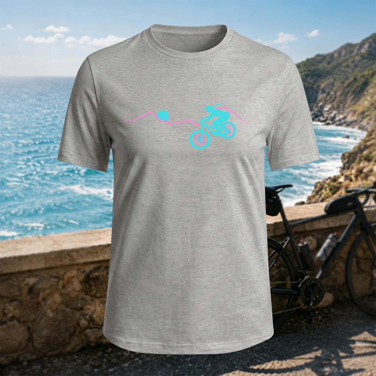 100% Cotton Woman Mountain Biking Simple Natural T-Shirt