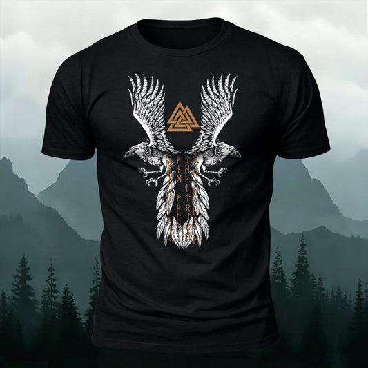 Premium Cotton Viking Odin Ravens Graphic T-Shirt