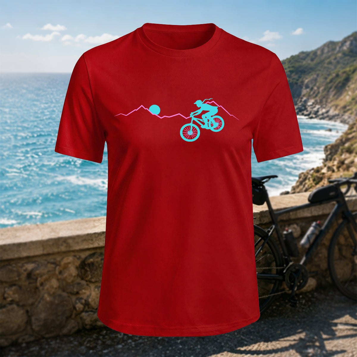 100% Cotton Woman Mountain Biking Simple Natural T-Shirt