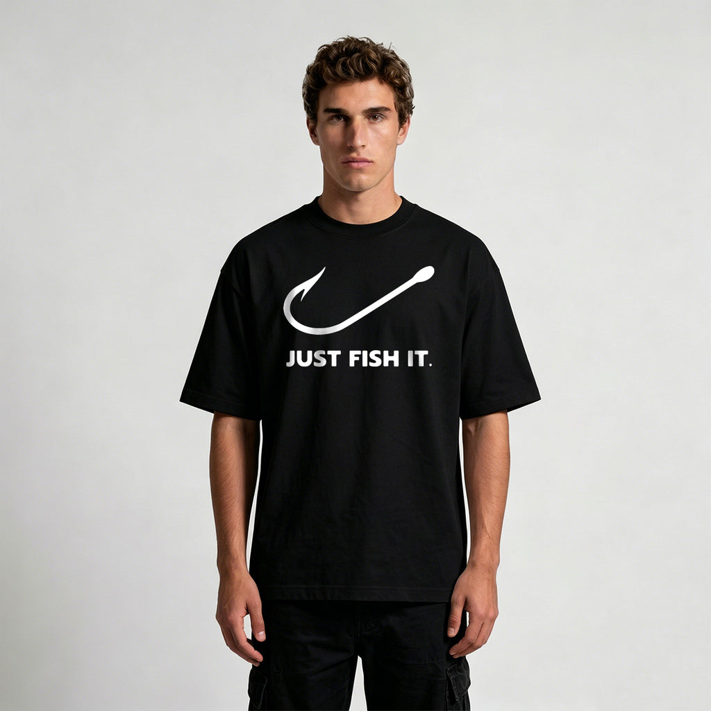 Fish and Hook Pattern Outdoor Style Casual T-Shirt