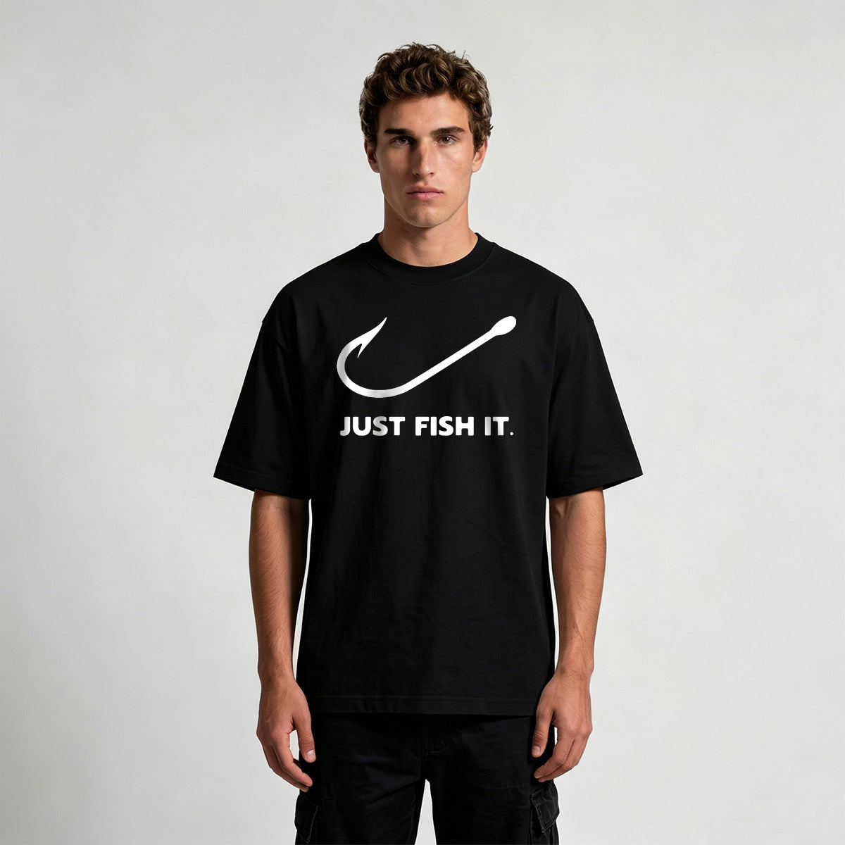 Fish and Hook Pattern Outdoor Style Casual T-Shirt