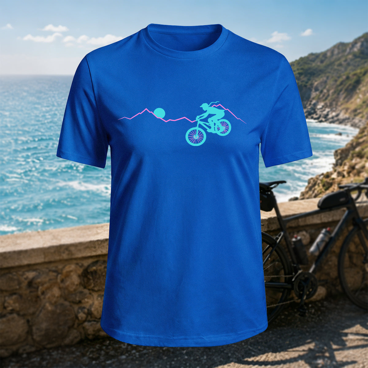 100% Cotton Woman Mountain Biking Simple Natural T-Shirt