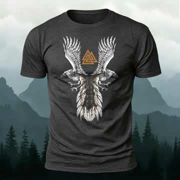 Premium Cotton Viking Odin Ravens Graphic T-Shirt