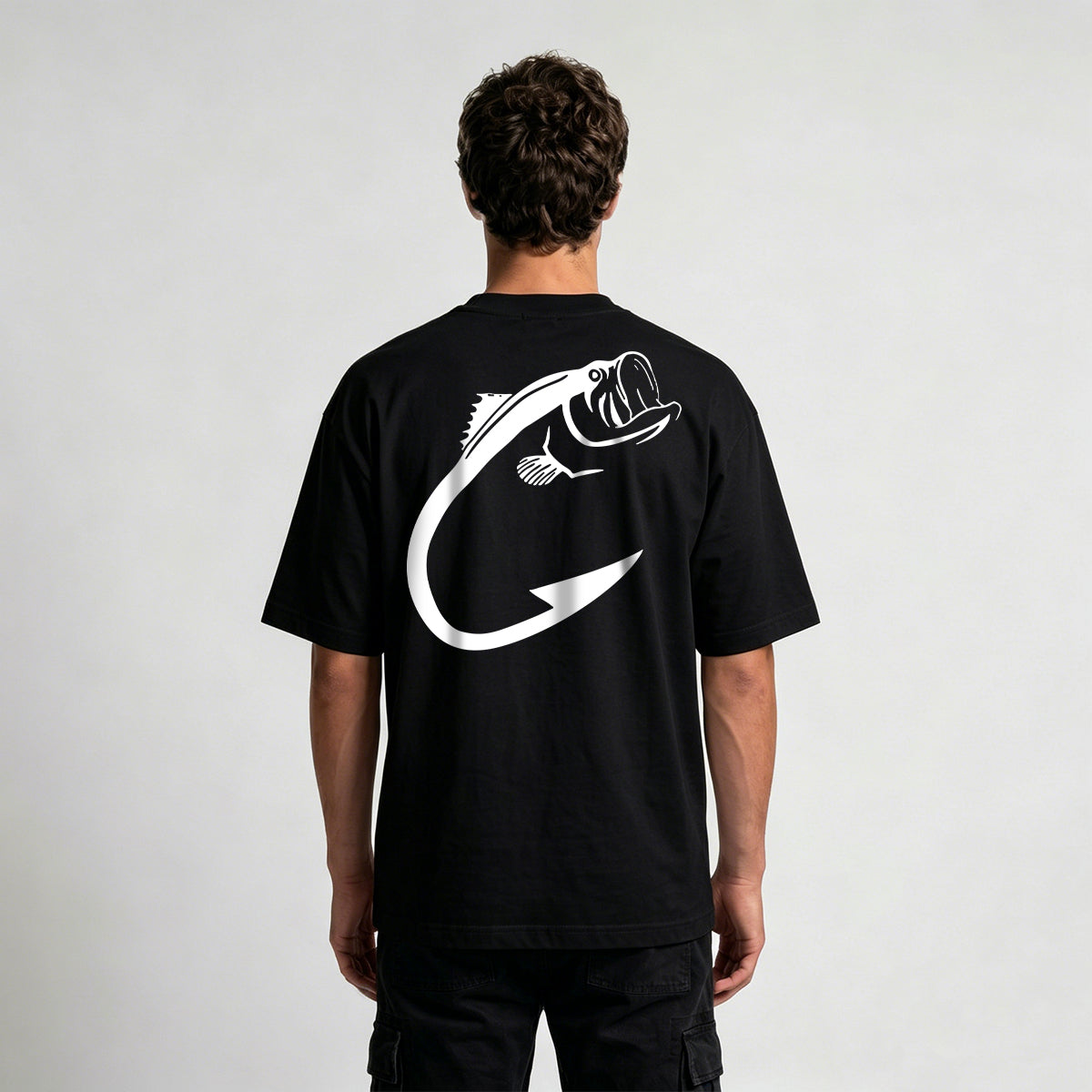 Fish and Hook Pattern Outdoor Style Casual T-Shirt