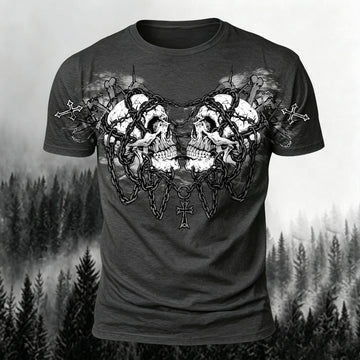 Sublime Dark Gothic Skeleton Chain Print Slim-Fit T-Shirt