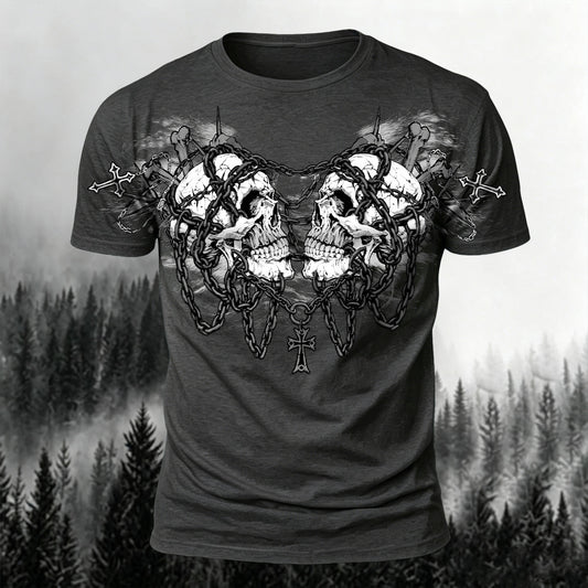 Sublime Dark Gothic Skeleton Chain Print Slim-Fit T-Shirt