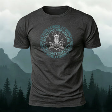 Cotton Vintage-Style Viking Totem Casual T-Shirt