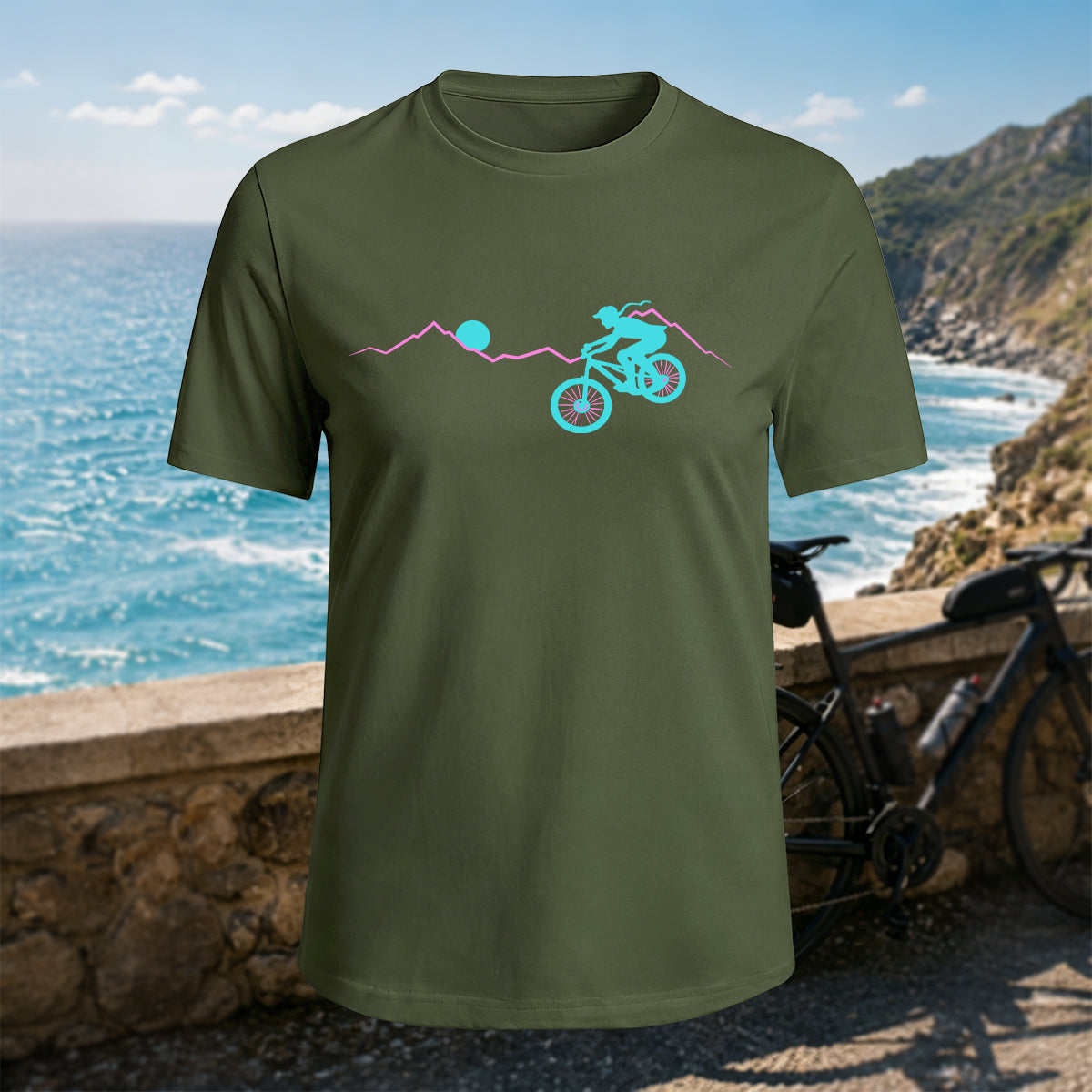 100% Cotton Woman Mountain Biking Simple Natural T-Shirt