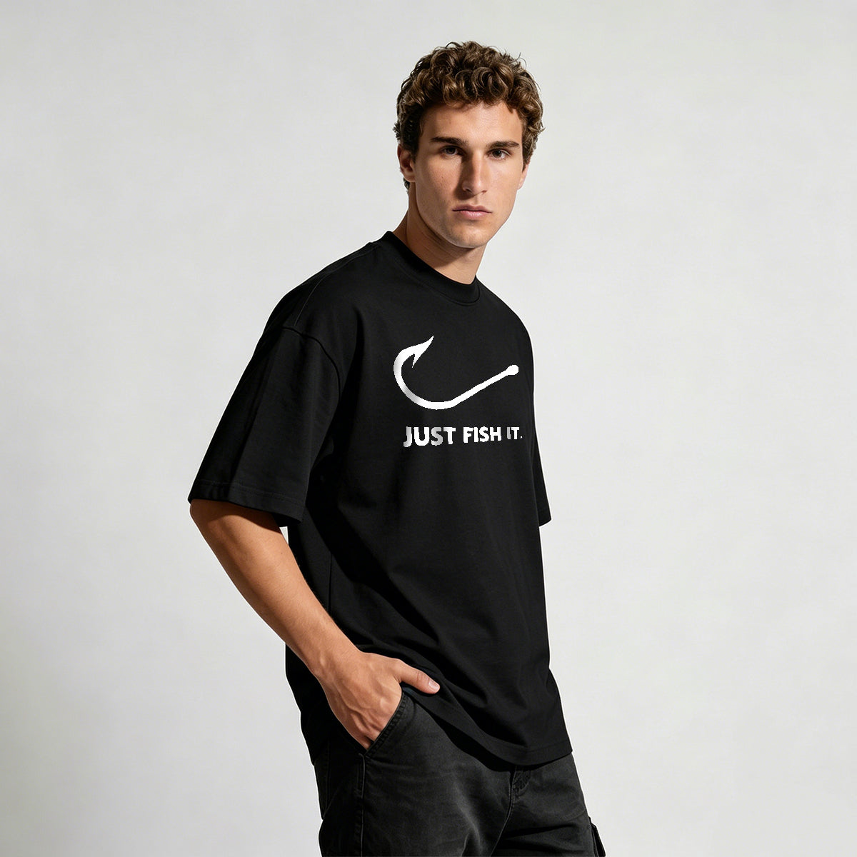 Fish and Hook Pattern Outdoor Style Casual T-Shirt