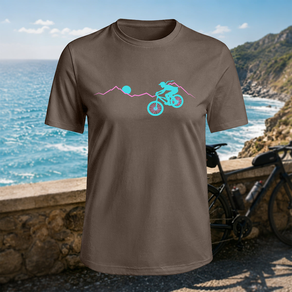 100% Cotton Woman Mountain Biking Simple Natural T-Shirt