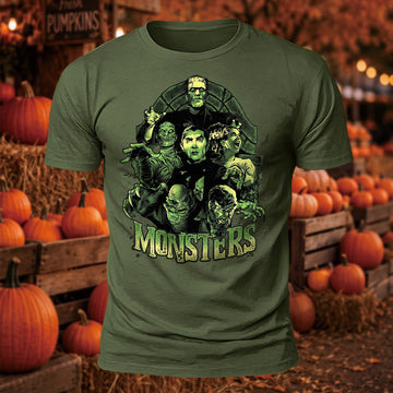 Horror Movie Monsters Printed Short Sleeve T-Shirt