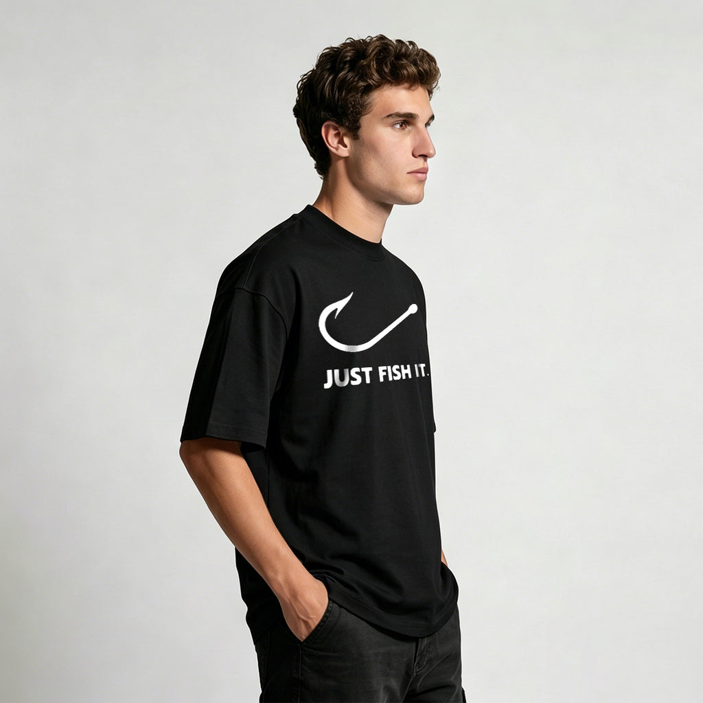 Fish and Hook Pattern Outdoor Style Casual T-Shirt