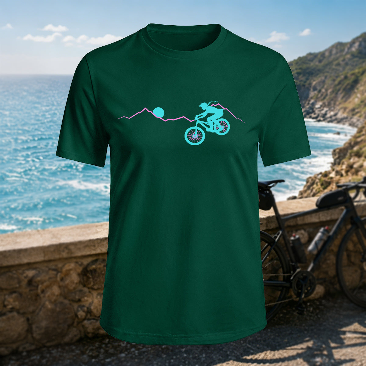 100% Cotton Woman Mountain Biking Simple Natural T-Shirt