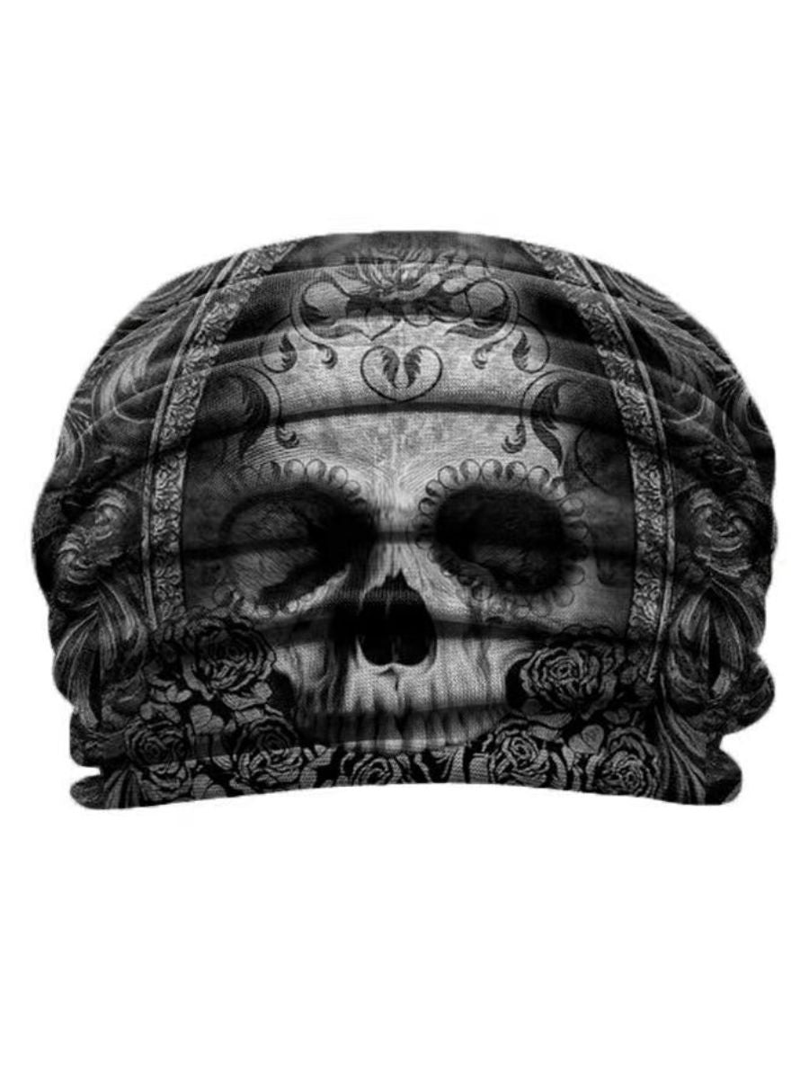 Fashion Skull Print Black Stretch Headscarf