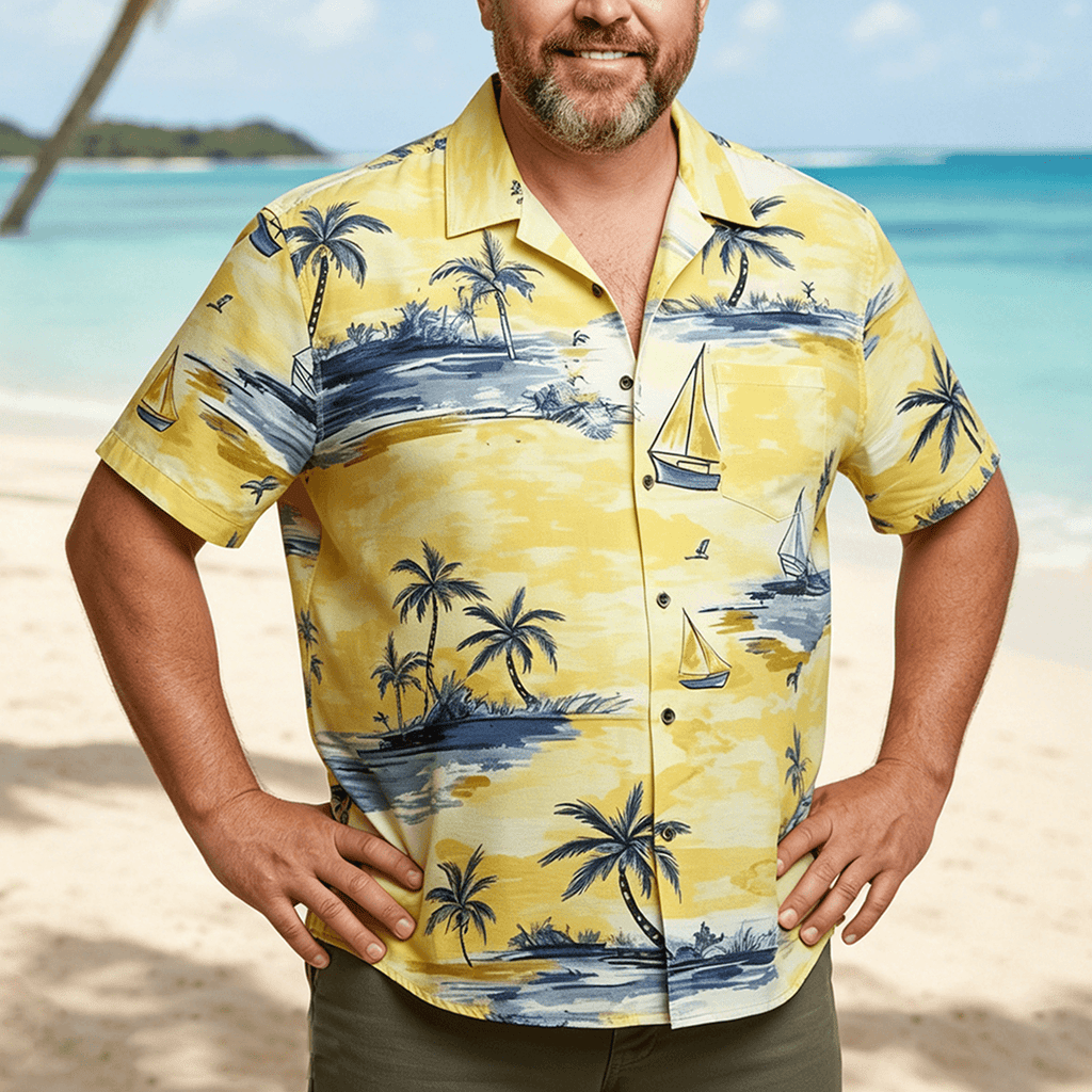 Yellow Sailboat Pattern Casual Floral Shirt